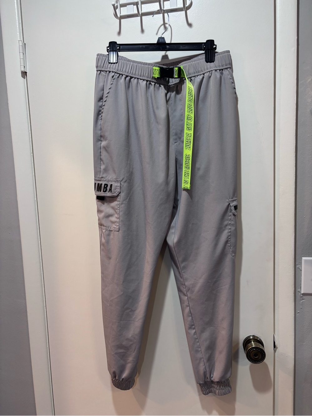 Zumba Gray Cargo Jogger Pants with Neon Green Accent